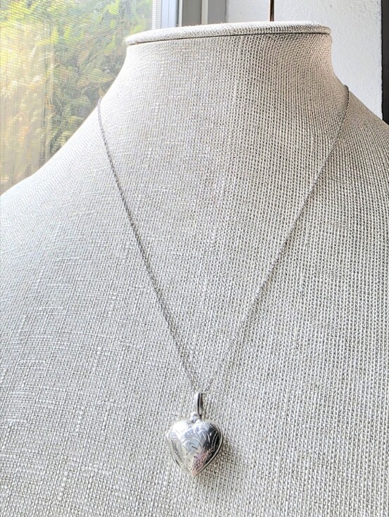 Jewelry - Vintage 925 Sterling Silver Ornate Puffy Heart Pendant Necklace 18”